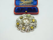 Victorian Scottish Thistle Mine Cut Citrine Sterling Silver Brooch Antique c1860