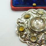 Victorian Scottish Thistle Mine Cut Citrine Sterling Silver Brooch Antique c1860