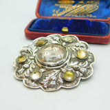 Victorian Scottish Thistle Mine Cut Citrine Sterling Silver Brooch Antique c1860