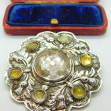Victorian Scottish Thistle Mine Cut Citrine Sterling Silver Brooch Antique c1860