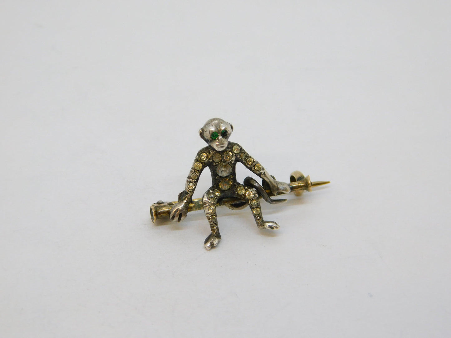 19th Century 9ct Gold & Silver Paste Set Monkey Brooch Antique c1880