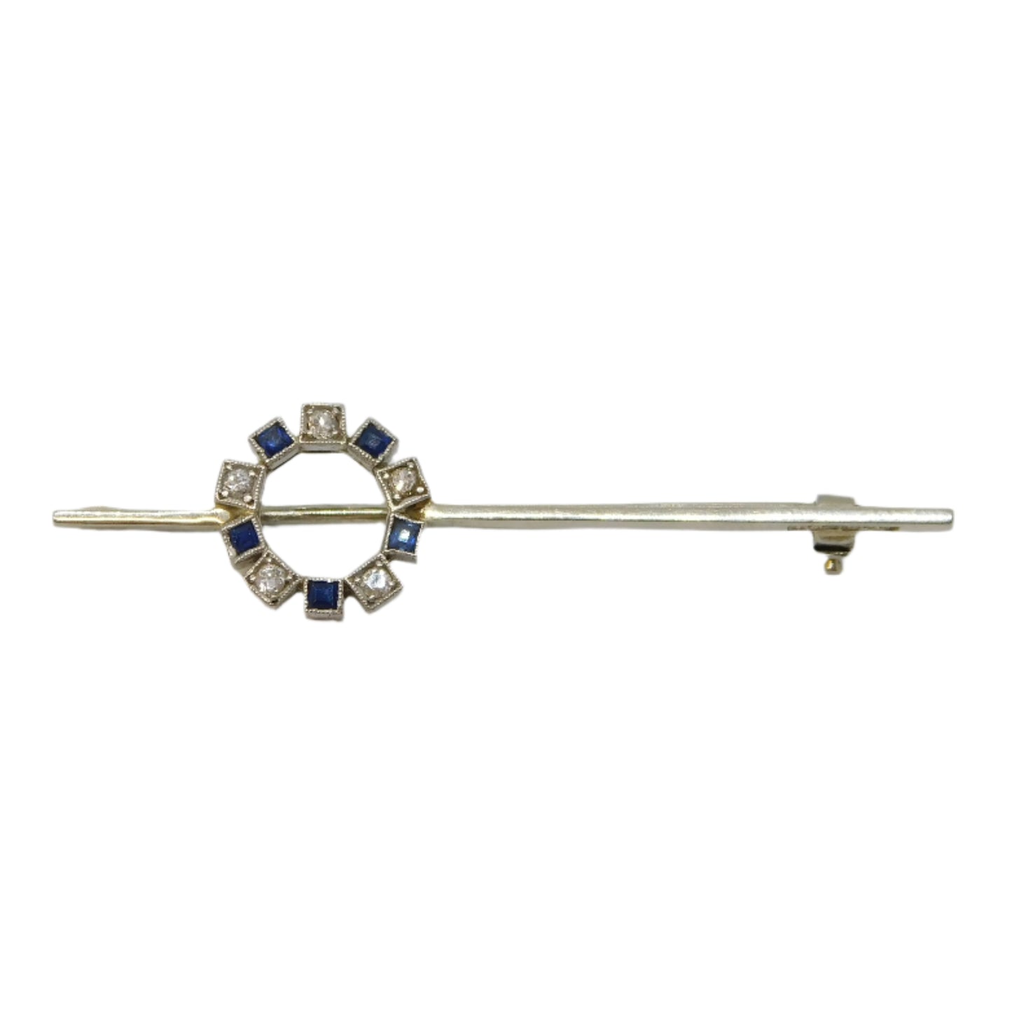 18ct White Gold, Sapphire & Diamond Sweetheart Brooch Antique c1890