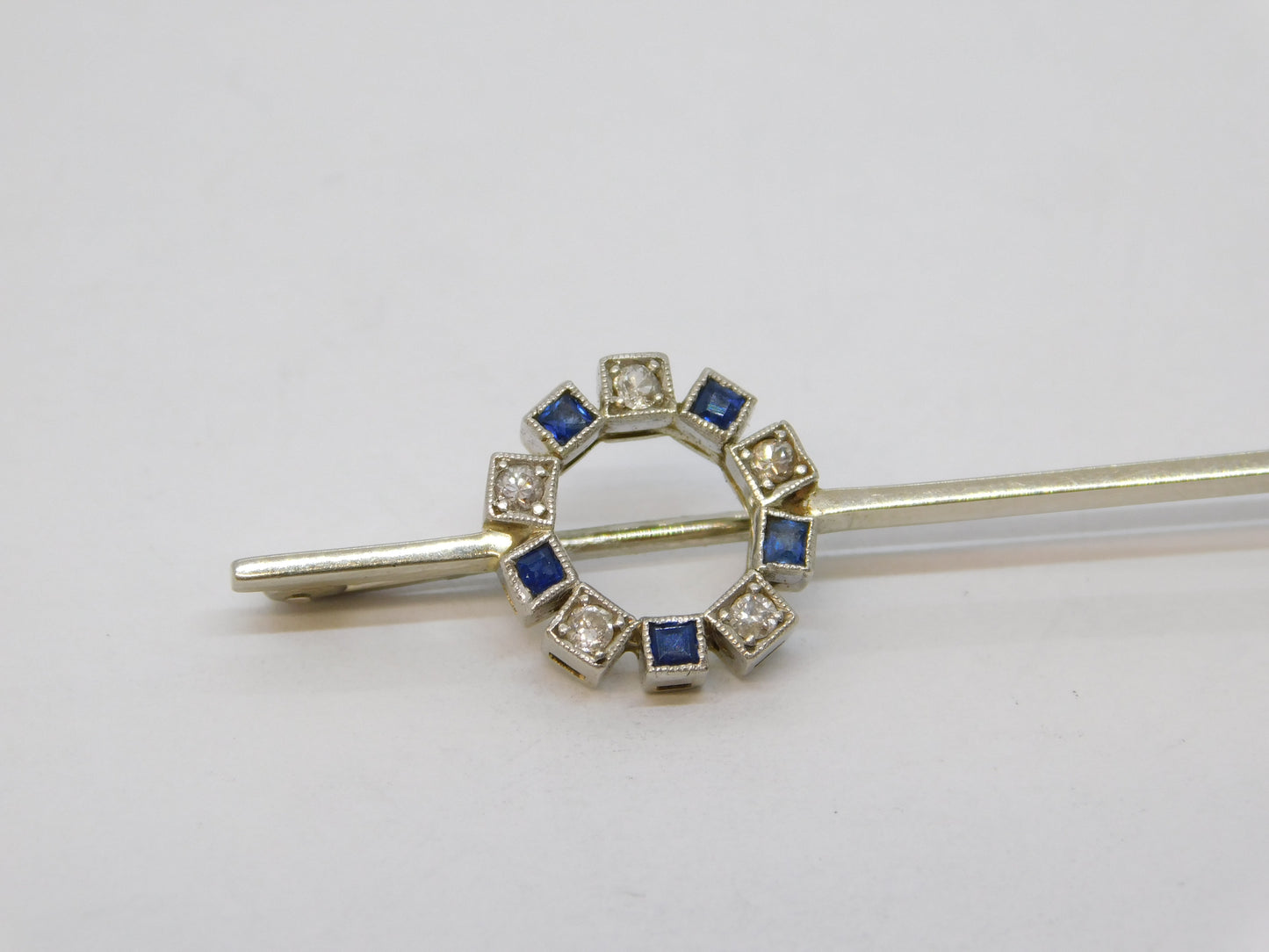 18ct White Gold, Sapphire & Diamond Sweetheart Brooch Antique c1890