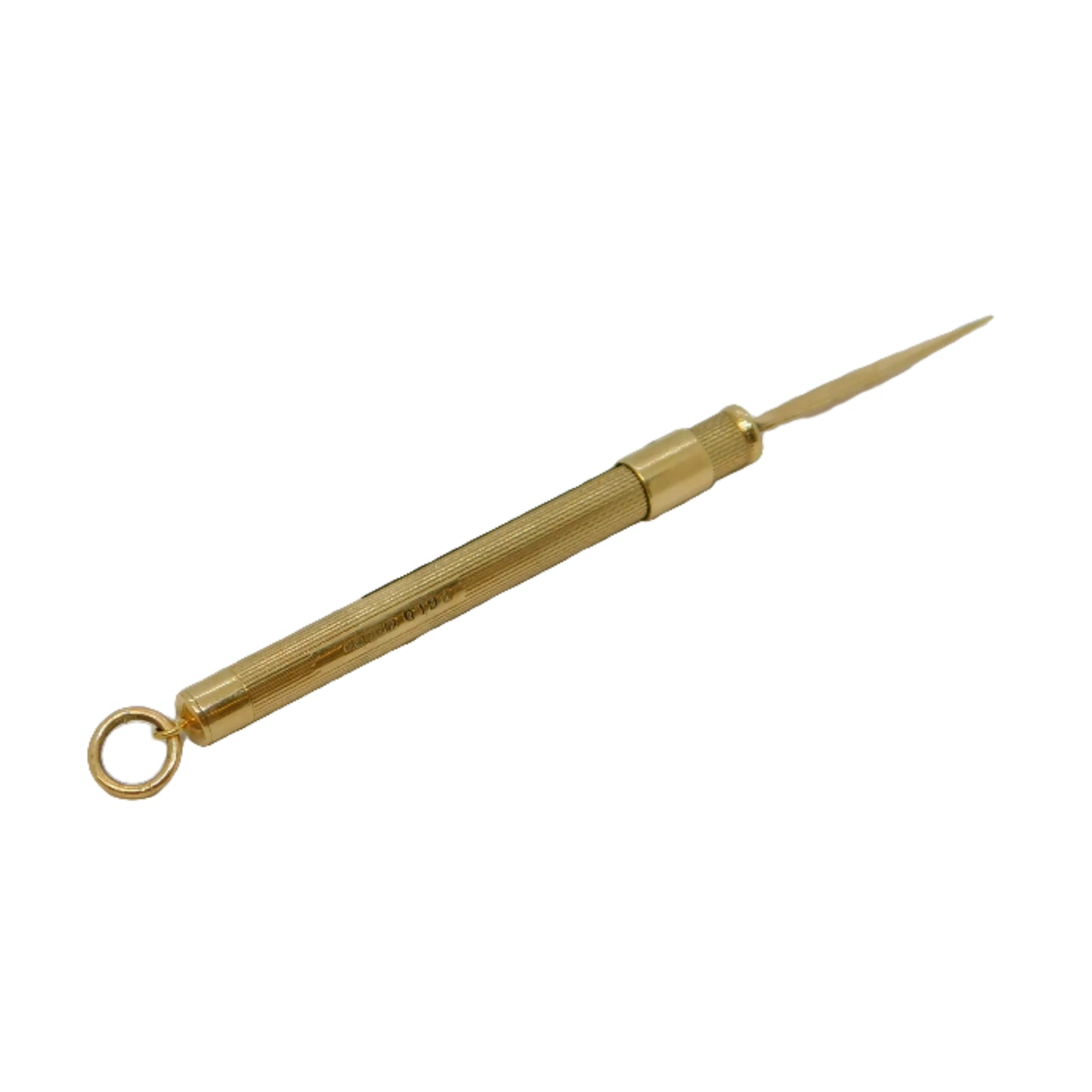 9ct Yellow Gold Engine Turned Propelling Toothpick Vintage 1975 Birmingham