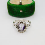 Sterling Silver & Derbyshire Blue John Floral Dress Ring 1975 Birmingham