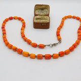 Sterling Silver & Natural Carved Red Coral Bead Necklace Antique c1930 58cm