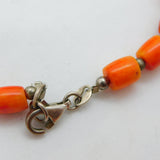 Sterling Silver & Natural Carved Red Coral Bead Necklace Antique c1930 58cm