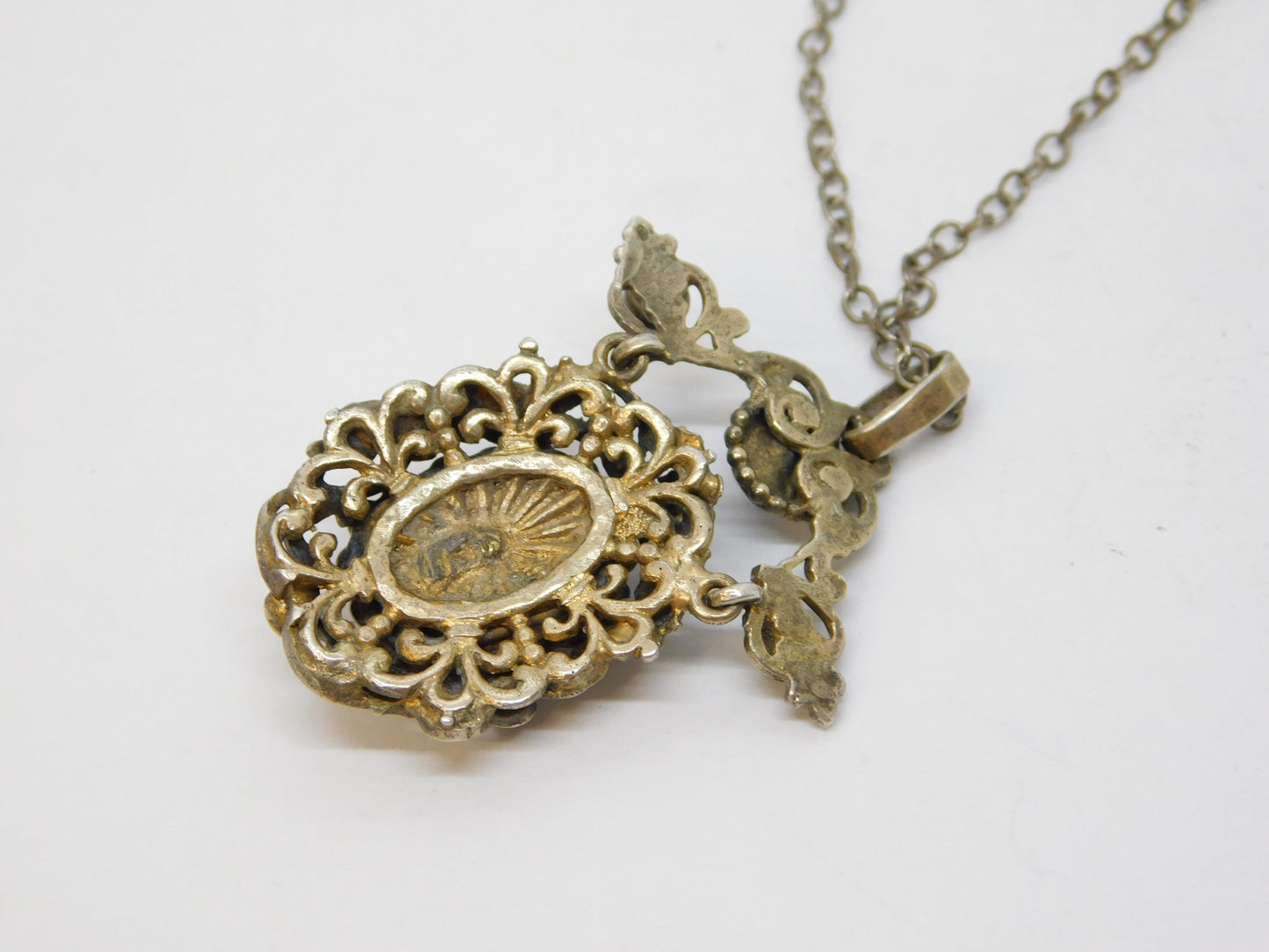 19th Century Austro-Hungarian Silver, Sapphire, Seed Pearl Pendant Necklace c1860