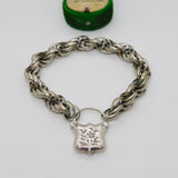 Victorian Aesthetic Movement Sterling Silver Floral Padlock Bracelet Antique c1860