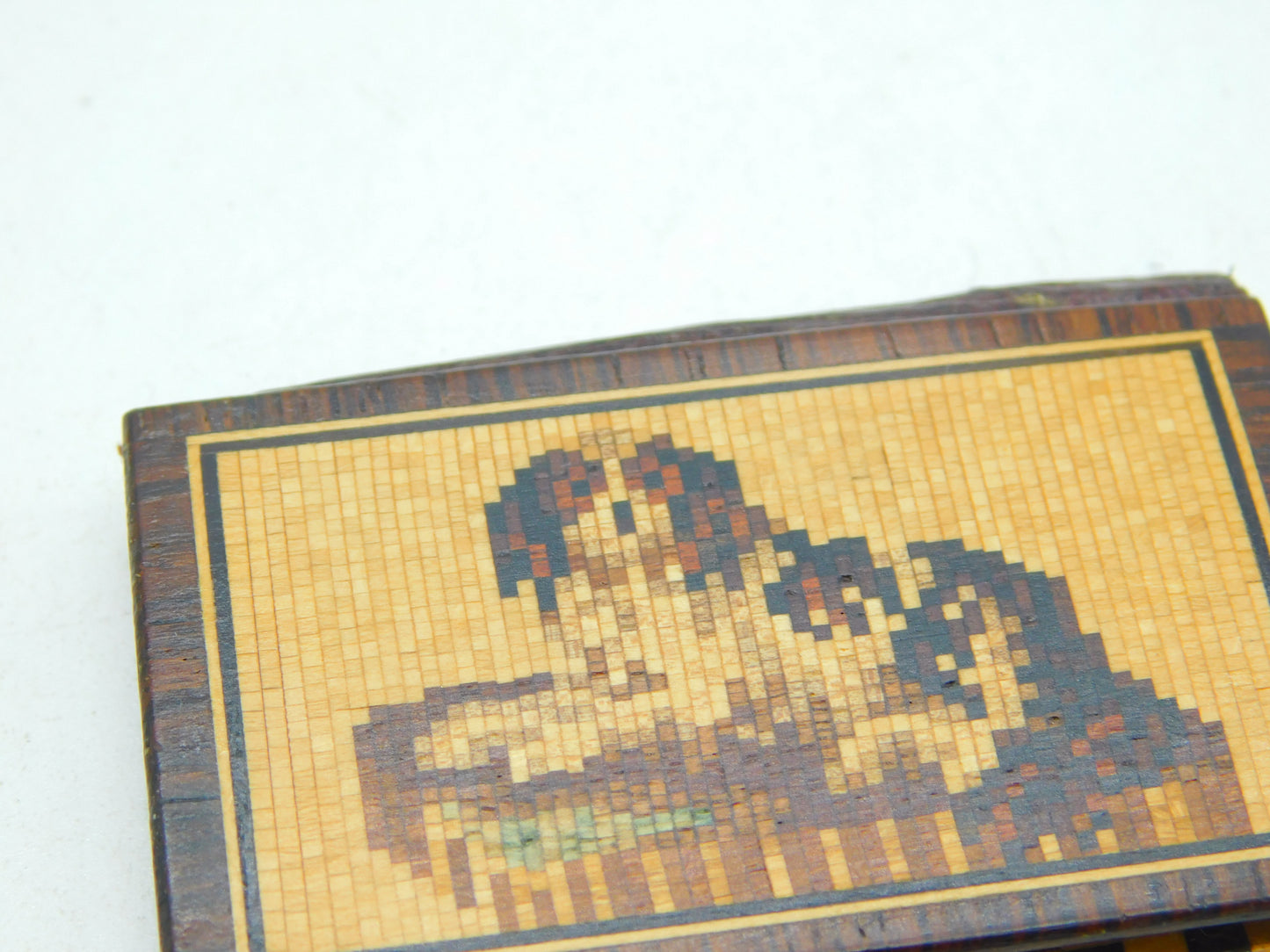Victorian Tunbridge Ware Needle Holder Book King Charles Spaniel Antique c1860