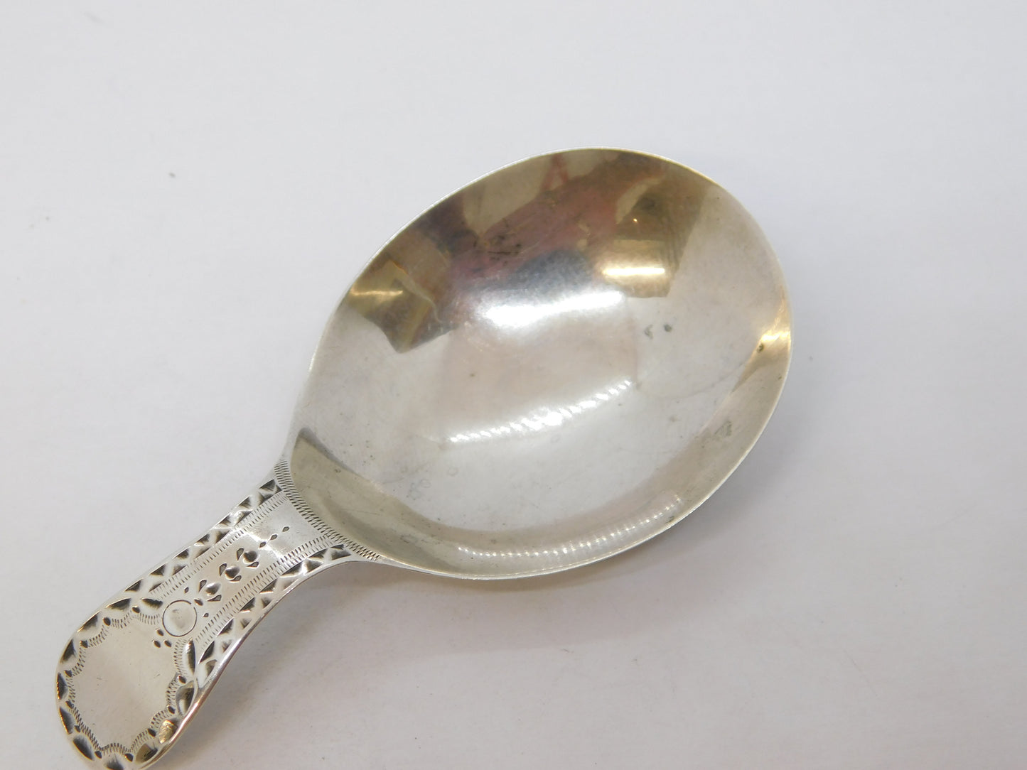 George III Sterling Silver Bright Cut Tea Caddy Spoon Antique 1791 London