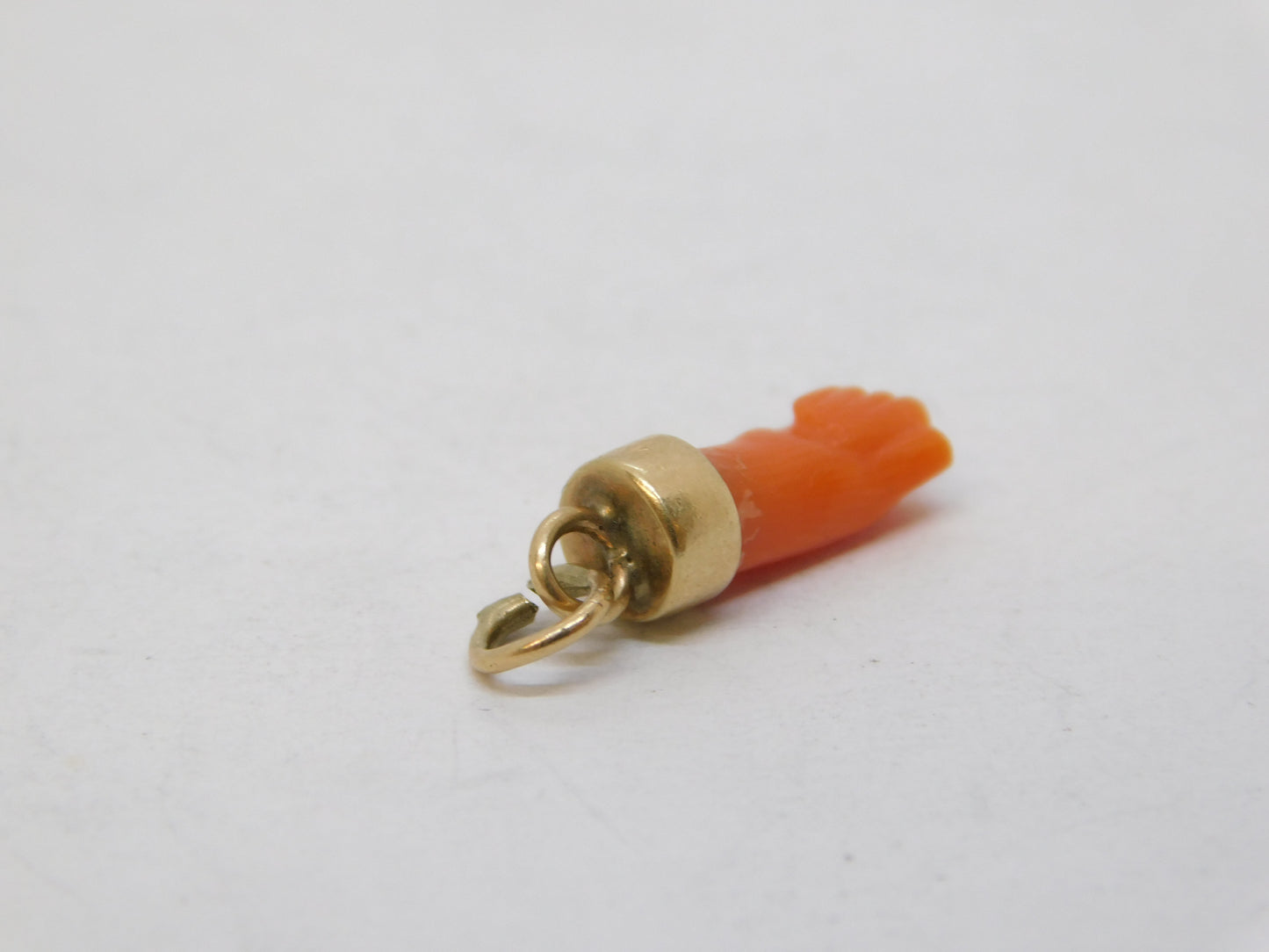 George III Miniature 9ct Gold Carved Coral Lucky Figa Charm Antique c1790