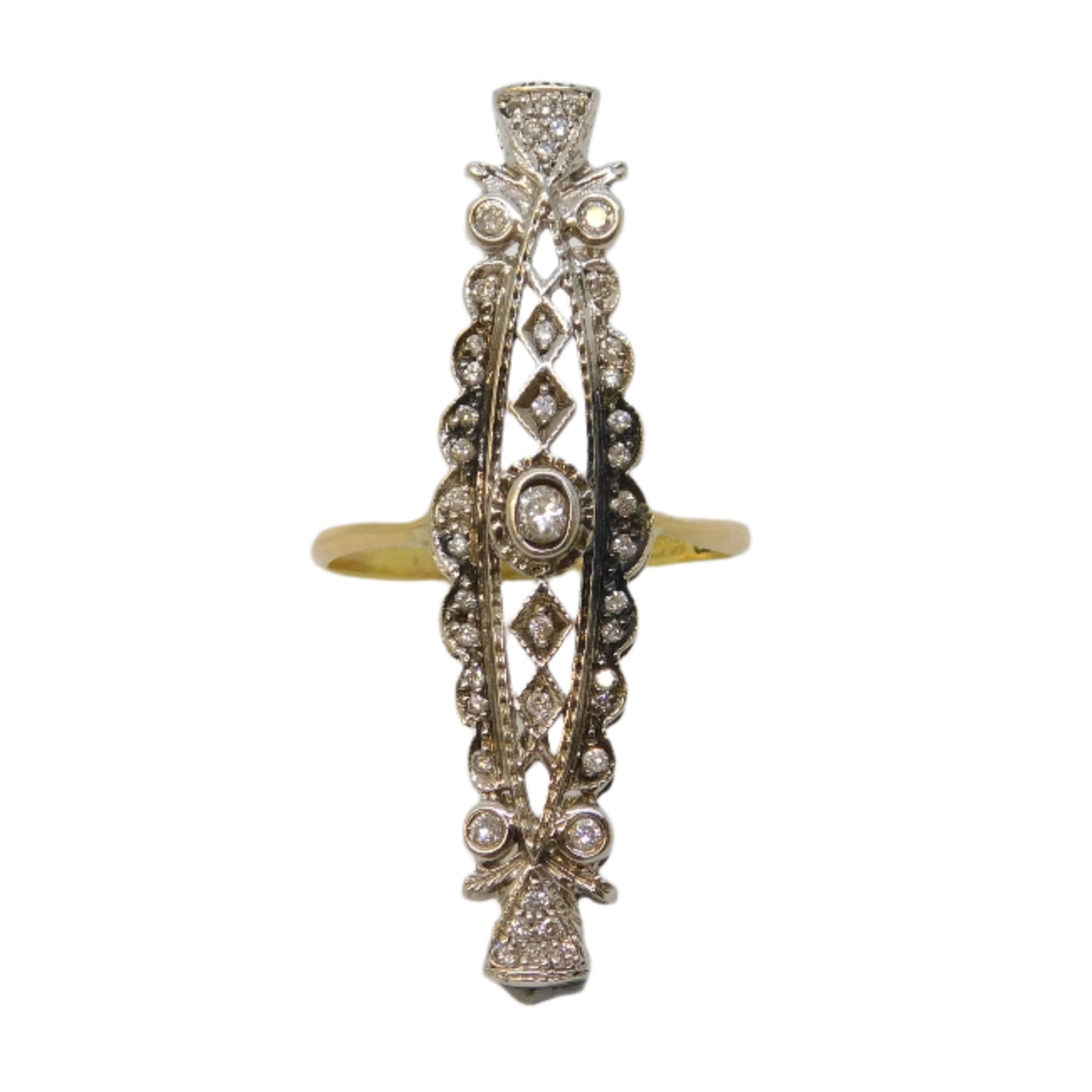 19th Century 18ct Two-Tone Gold & Diamond Set Navette Statement Ring Antique c1890 Belle Époque