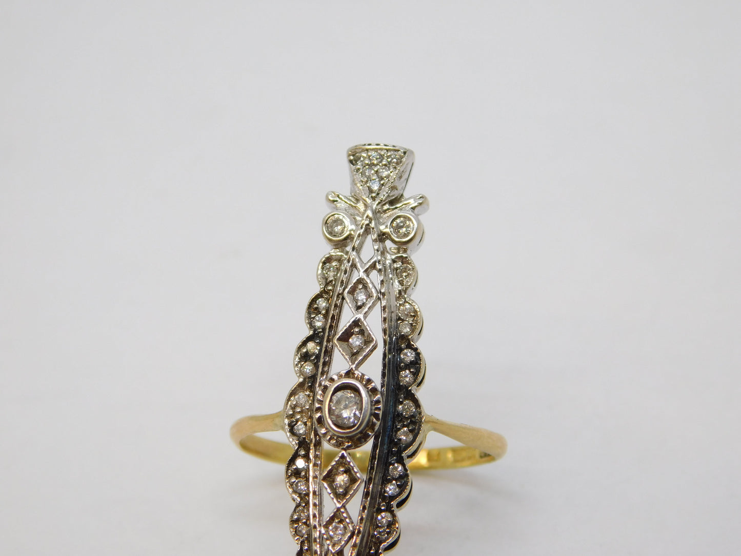 19th Century 18ct Two-Tone Gold & Diamond Set Navette Statement Ring Antique c1890 Belle Époque