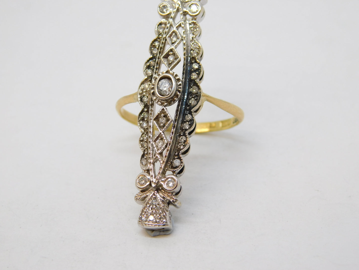 19th Century 18ct Two-Tone Gold & Diamond Set Navette Statement Ring Antique c1890 Belle Époque