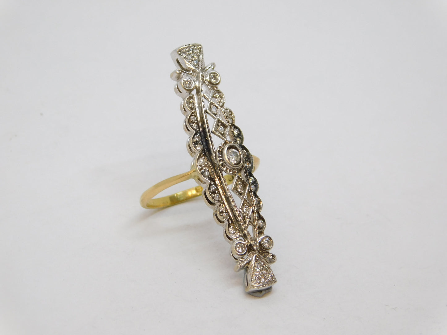 19th Century 18ct Two-Tone Gold & Diamond Set Navette Statement Ring Antique c1890 Belle Époque