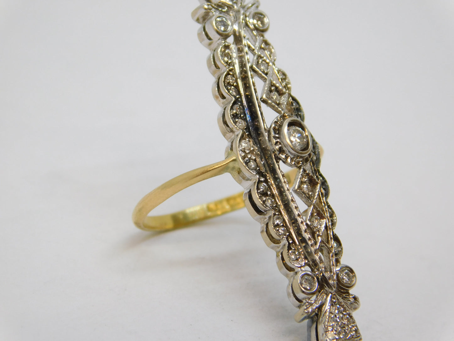 19th Century 18ct Two-Tone Gold & Diamond Set Navette Statement Ring Antique c1890 Belle Époque