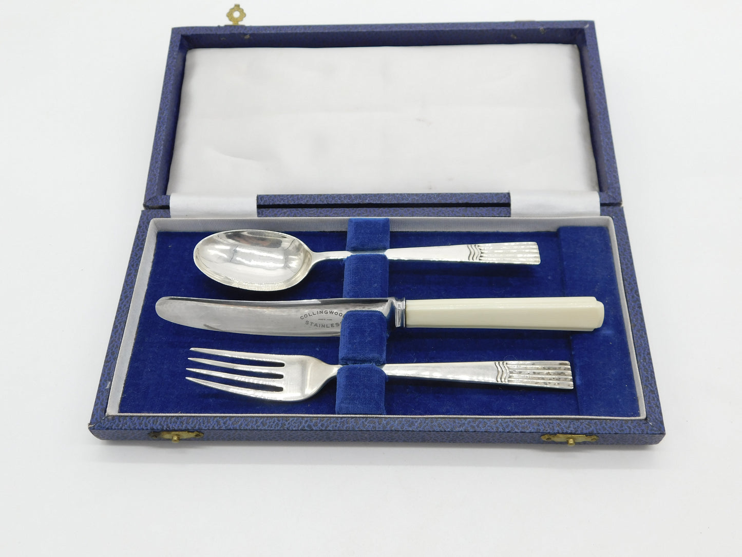Boxed Set of Sterling Silver Christening Cutlery 1941 Sheffield Antique Art Deco