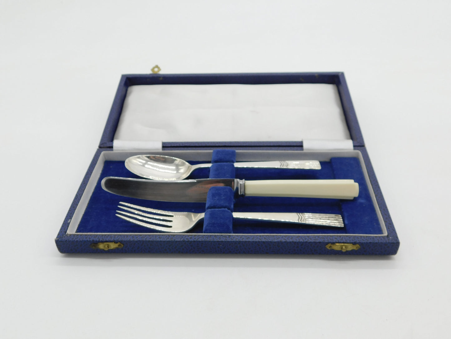 Boxed Set of Sterling Silver Christening Cutlery 1941 Sheffield Antique Art Deco