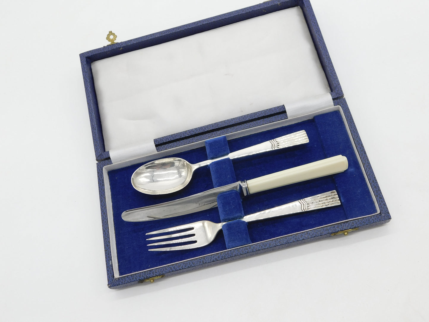 Boxed Set of Sterling Silver Christening Cutlery 1941 Sheffield Antique Art Deco