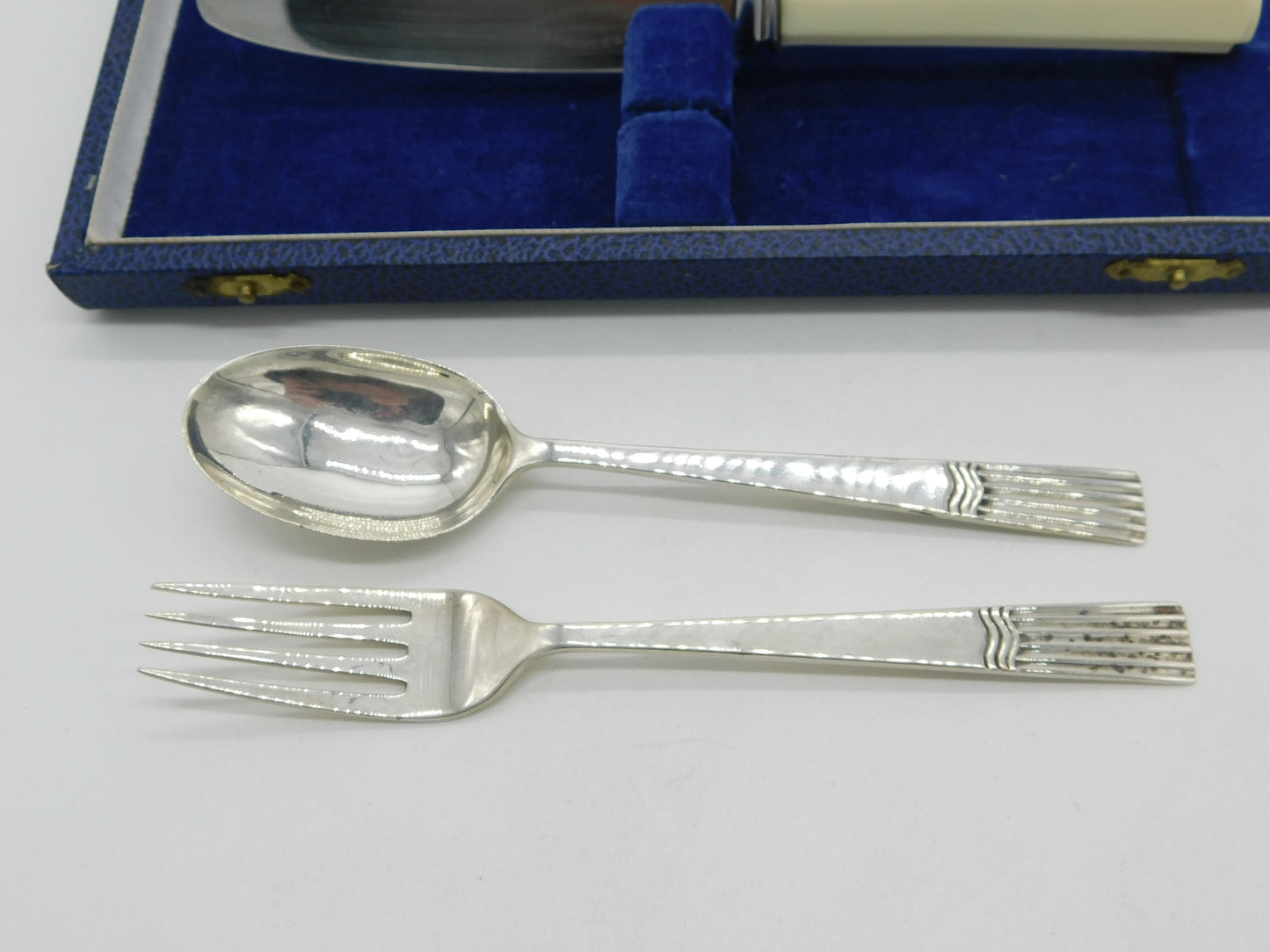 Boxed Set of Sterling Silver Christening Cutlery 1941 Sheffield Antique Art Deco