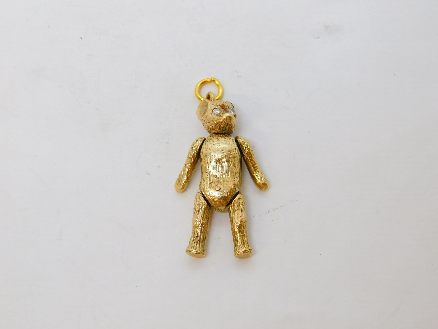 9ct Yellow Gold Diamond Eye Articulated Teddy Bear Pendant Vintage 1966 London