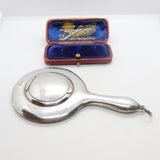 Sterling Silver Small Hand Mirror with Compact Back 1912 Birmingham Art Deco