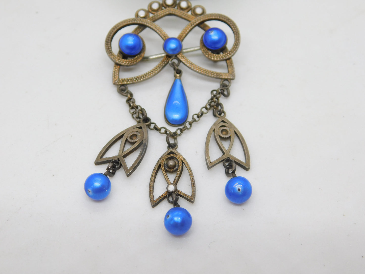 19th Century Marius Hammer .930 Silver Enamel Floral Drop Brooch Antique c1890
