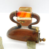 Victorian Copper Metal & Banded Agate Iron Shaped Novelty Tape Measure c1860