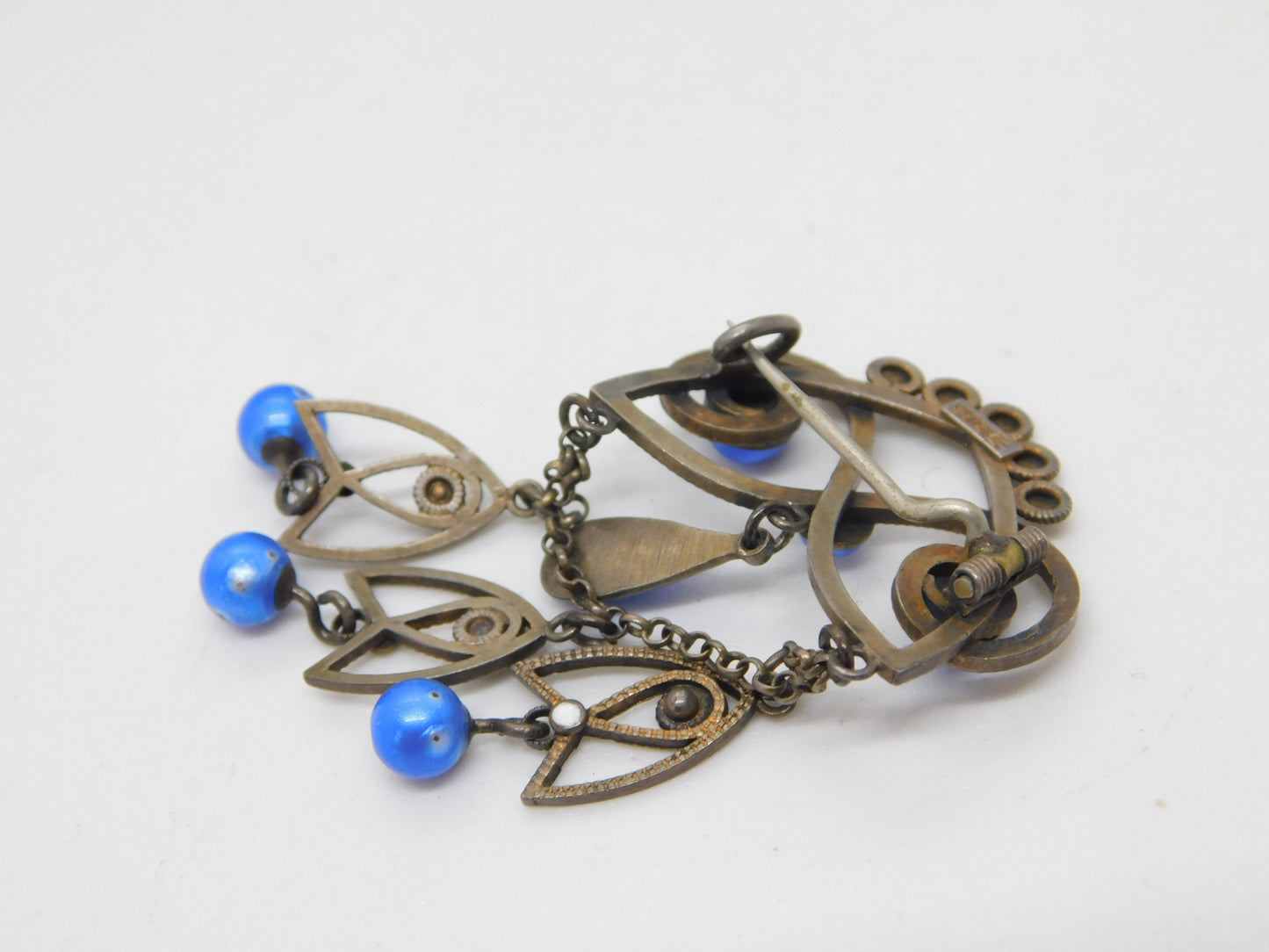 19th Century Marius Hammer .930 Silver Enamel Floral Drop Brooch Antique c1890