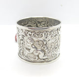 Victorian Aesthetic Sterling Silver Cherub Floral Napkin Ring 1891 Birmingham