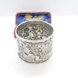 Victorian Aesthetic Sterling Silver Cherub Floral Napkin Ring 1891 Birmingham