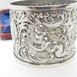 Victorian Aesthetic Sterling Silver Cherub Floral Napkin Ring 1891 Birmingham