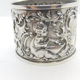 Victorian Aesthetic Sterling Silver Cherub Floral Napkin Ring 1891 Birmingham