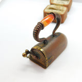 Victorian Copper Metal & Banded Agate Iron Shaped Novelty Tape Measure c1860