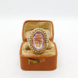 Victorian 9ct Gold, Seed Pearl & Amethyst Dress Ring Antique c1860 Size M UK