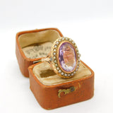 Victorian 9ct Gold, Seed Pearl & Amethyst Dress Ring Antique c1860 Size M UK