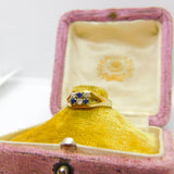 18ct Gold, Sapphire & Diamond Six-Stone Modernist Band Ring Vintage 1974 London