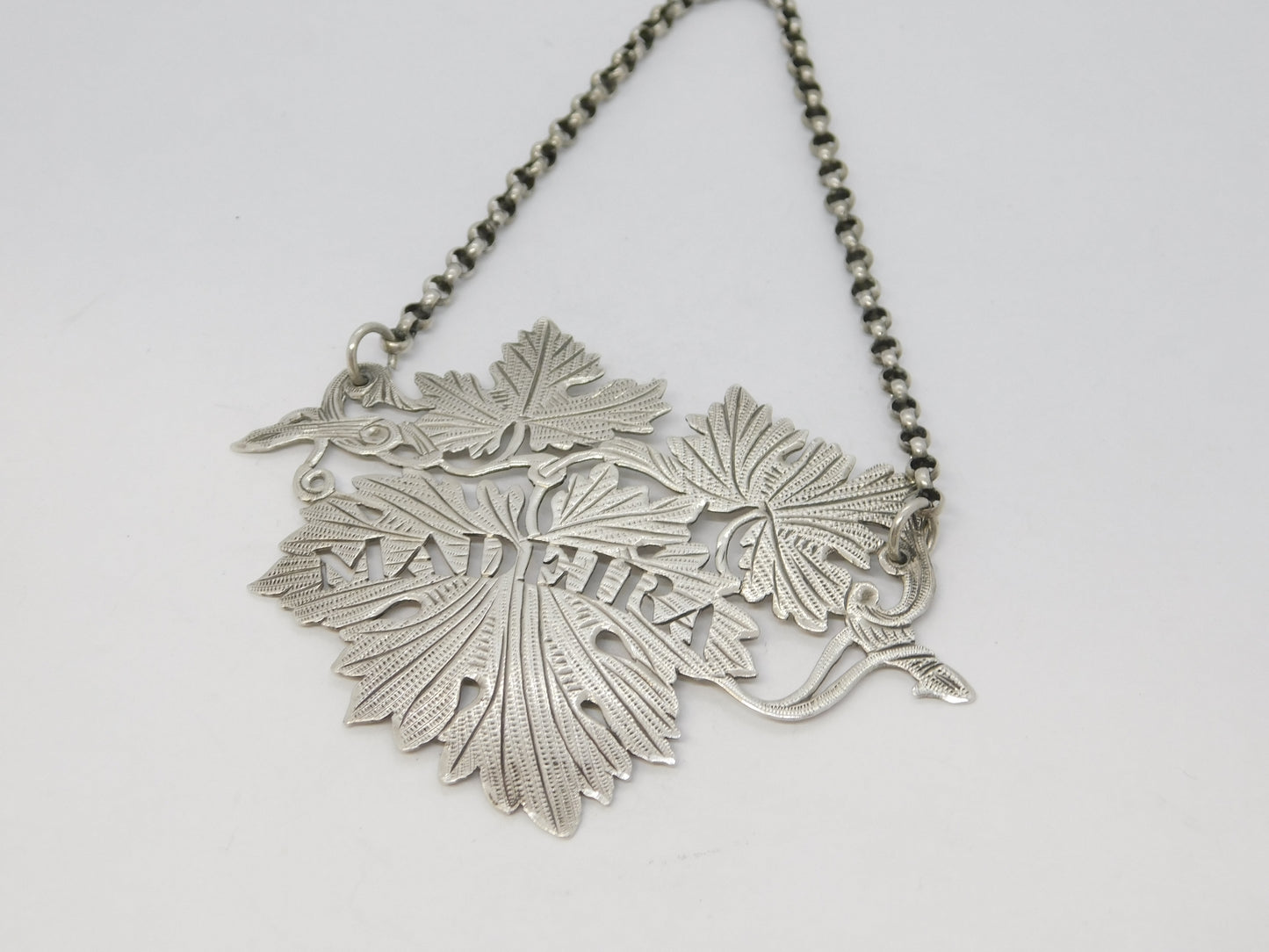 George IV Sterling Silver Grape Vine Madeira Decanter Label Antique 1827 London