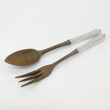 Set of Sterling Silver Handled & Olive Wood Salad Servers Antique c1920 Art Deco
