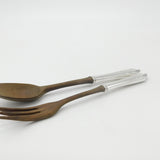 Set of Sterling Silver Handled & Olive Wood Salad Servers Antique c1920 Art Deco