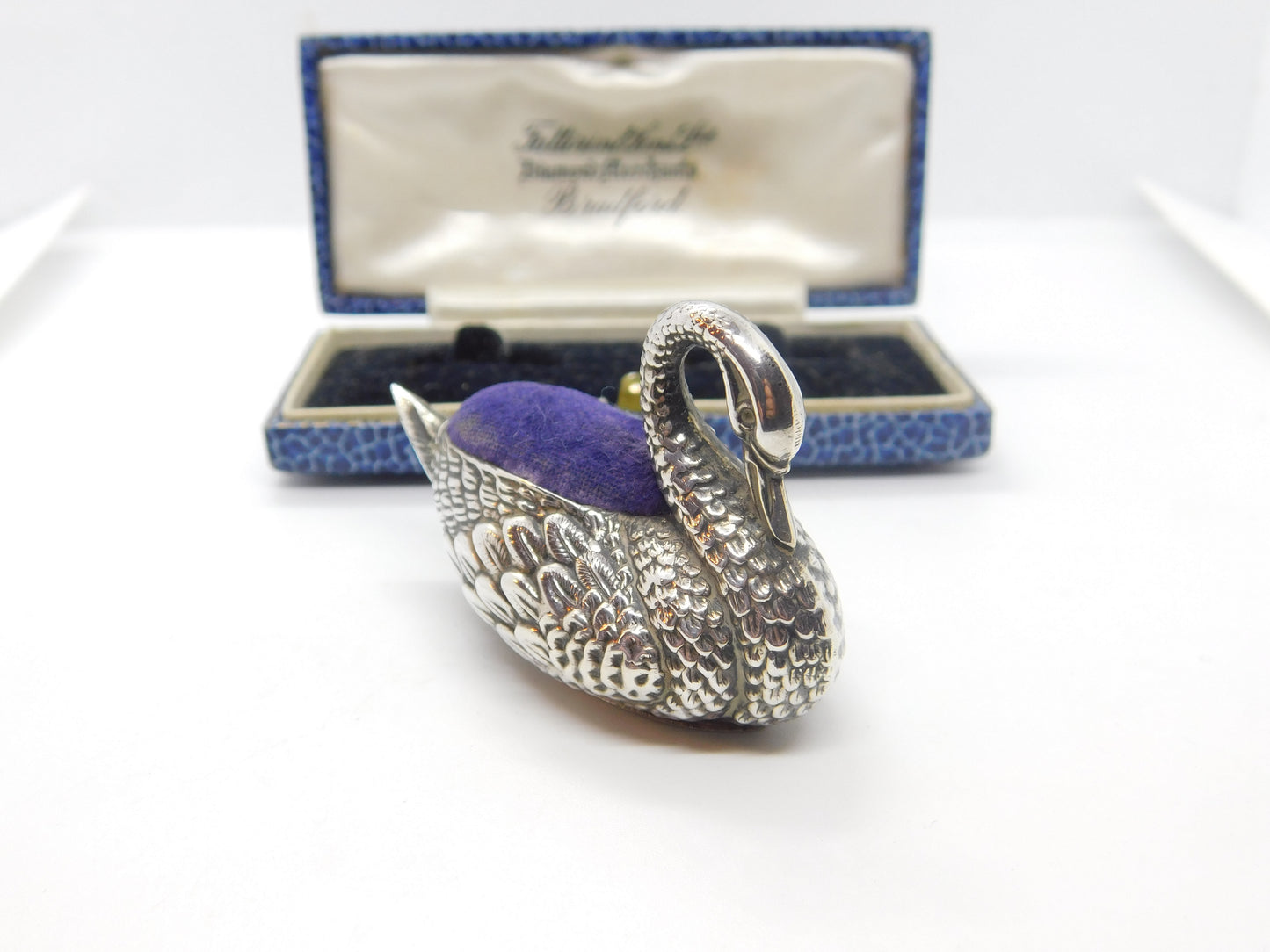 Sterling Silver Sitting Swan Pin Cushion Antique 1912 Birmingham Adie & Lovekin