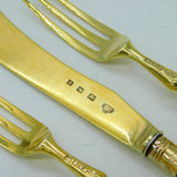 Sterling Silver Gilt & Mother of Pearl Fish Cutlery Set Antique 1930 London