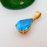 18ct Yellow Gold & Blue Topaz Pear Drop Pendant Vintage c1980
