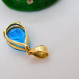 18ct Yellow Gold & Blue Topaz Pear Drop Pendant Vintage c1980
