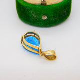 18ct Yellow Gold & Blue Topaz Pear Drop Pendant Vintage c1980
