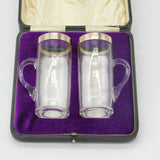 Victorian Pair of Sterling Silver Gilt & Glass Toddy Mugs Boxed 1873 Birmingham