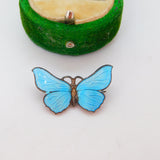 Sterling Silver Blue-White Guilloche Enamel Butterfly Brooch Antique c1920