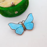 Sterling Silver Blue-White Guilloche Enamel Butterfly Brooch Antique c1920
