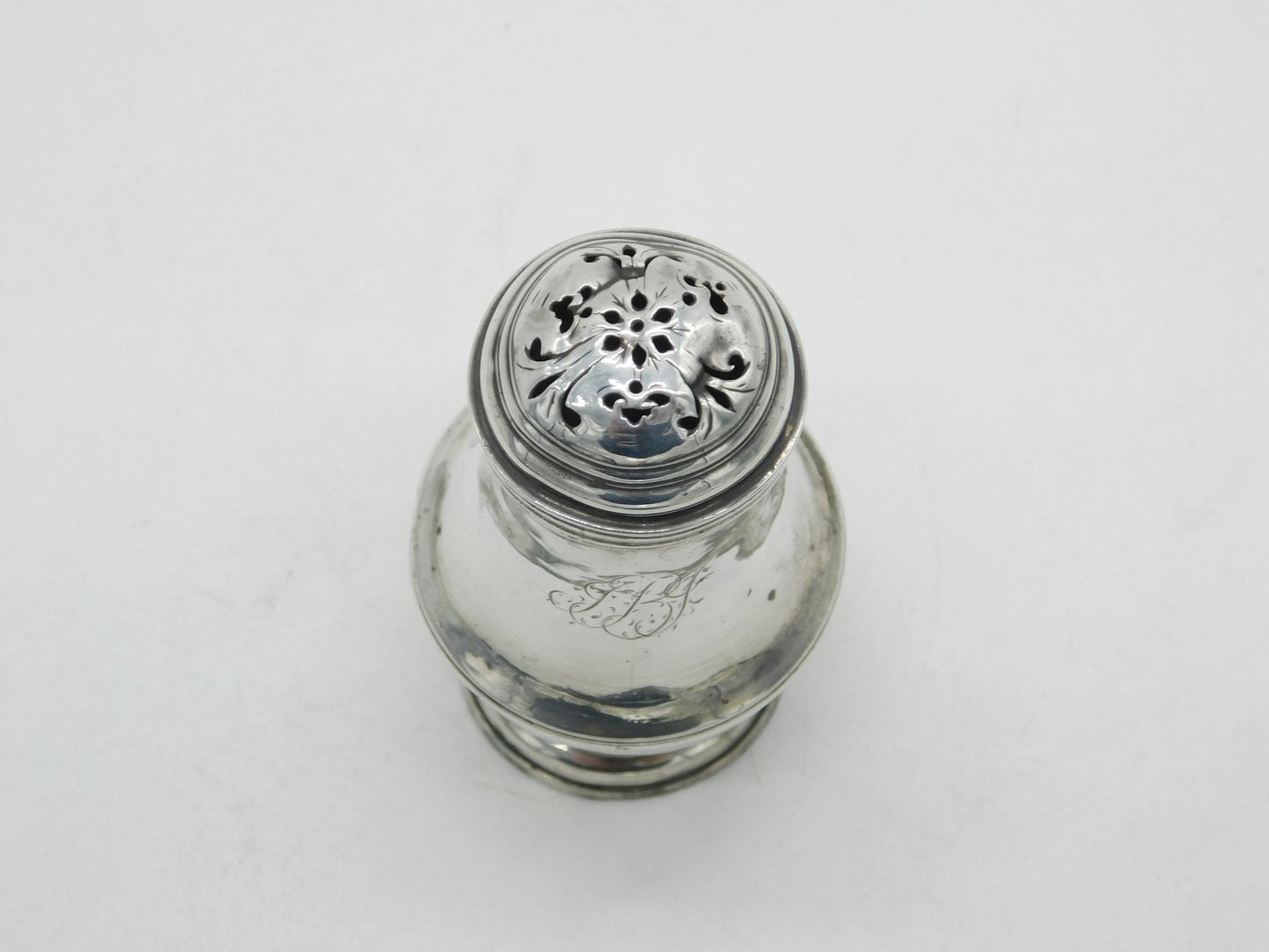 George I Sterling Silver Engraved Muffineer or Sugar Caster Antique 1725 London